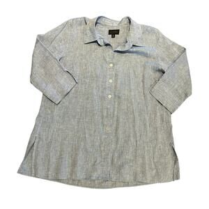 Investments Womens Size 18 100% Linen 3/4 Sleeve Blue Button-Up Shirt